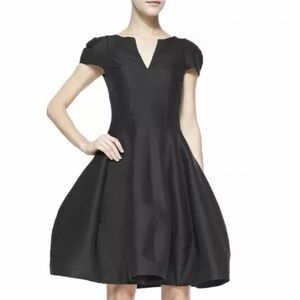 Halston Heritage Maggie Tulip skirt black v-neck cap sleeve dress